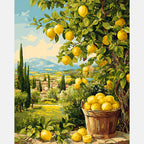 Tuscan Lemon Landscape Paint by Numbers Kit design preview showing the full artwork layout before painting