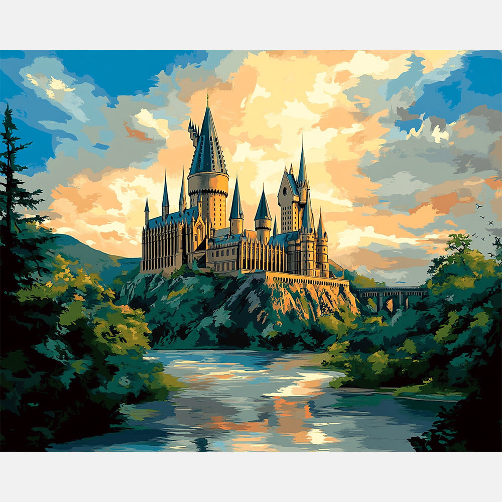 Twilight Crown Castle Paint by Numbers Kit design preview showing the full artwork layout before painting