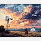 Twilight Ranch Paint by Numbers Kit design preview showing the full artwork layout before painting