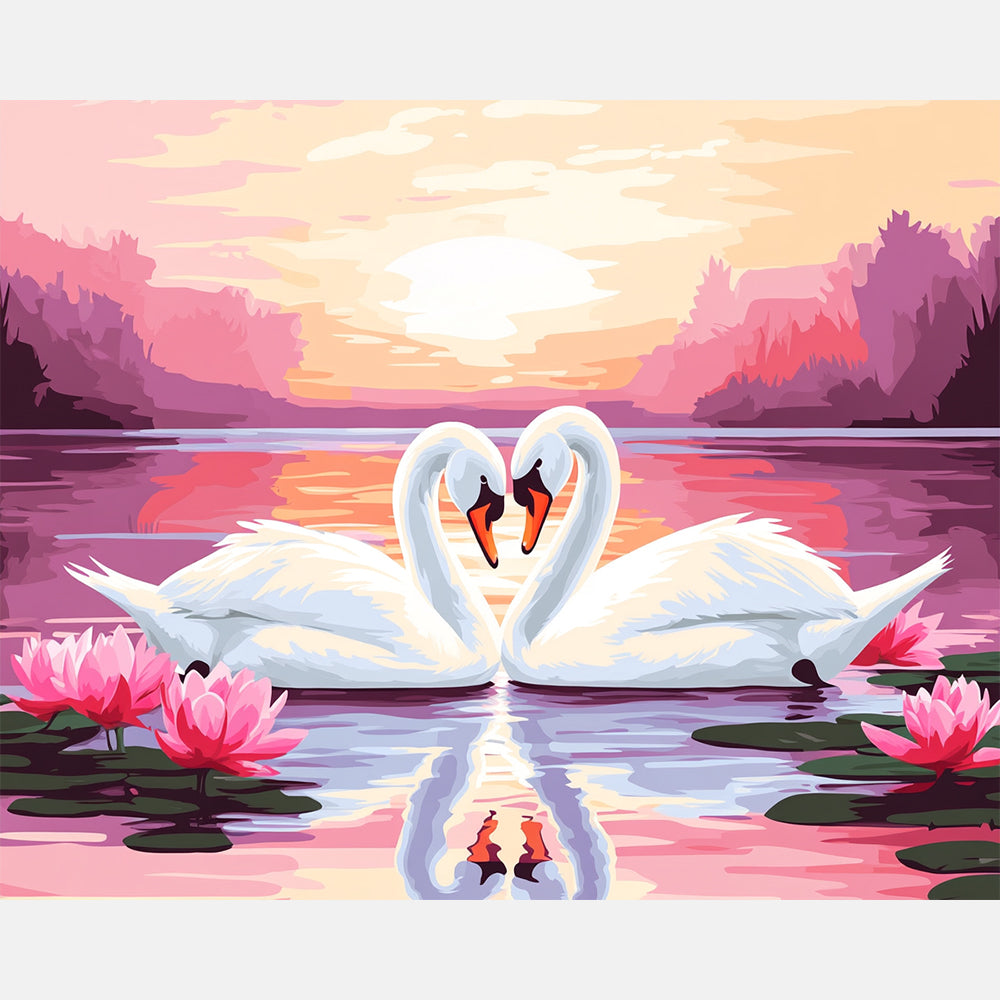 Twilight Swans Paint by Numbers Kit design preview showing the full artwork layout before painting