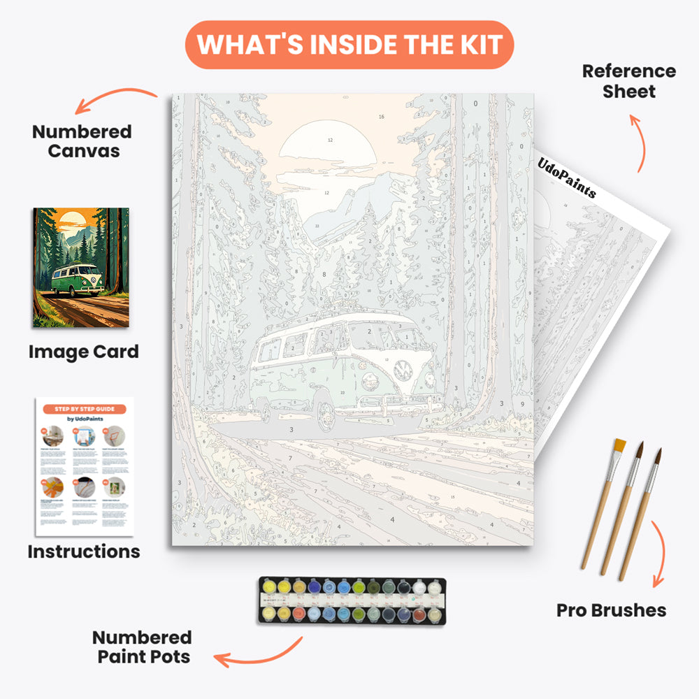 Van Adventure Paint by Numbers Kit – includes numbered canvas, paint pots, brushes, and instructions