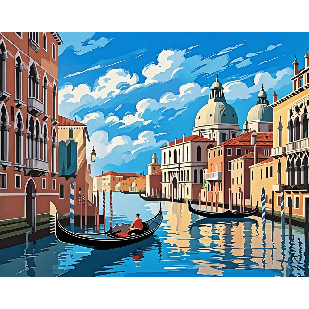 Venetian Canal Scene Paint by Numbers Kit design preview showing the full artwork layout before painting