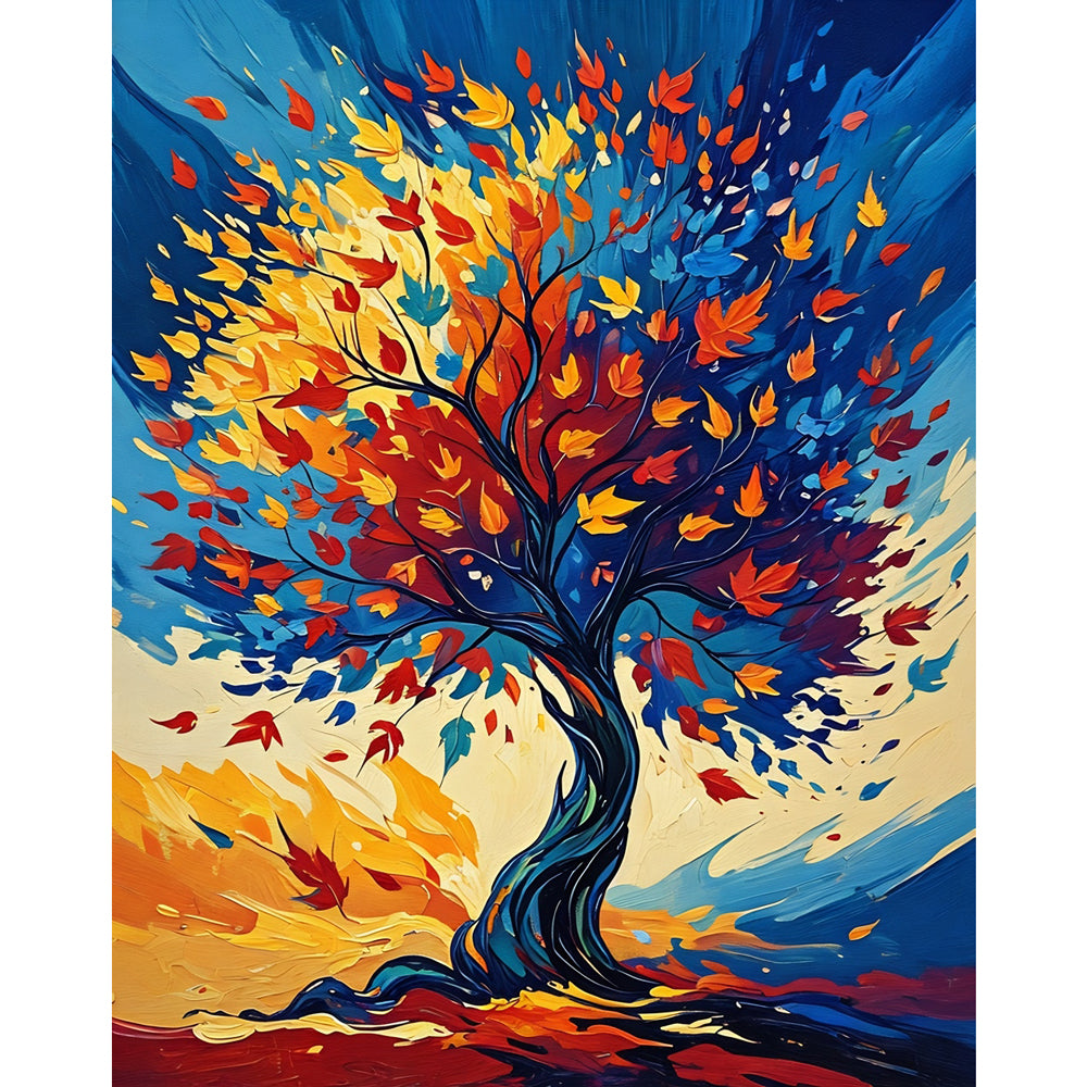 Vibrant Fantasy Tree Paint by Numbers Kit design preview showing the full artwork layout before painting