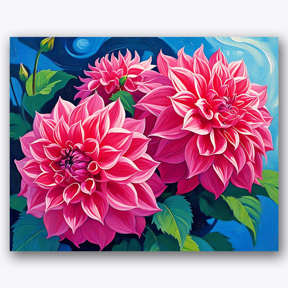 Vibrant Scarlet Dahlias Paint by Numbers Kit UdoPaints