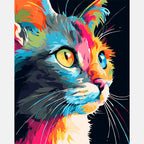 Vibrant Cat Paint by Numbers Kit design preview showing the full artwork layout before painting