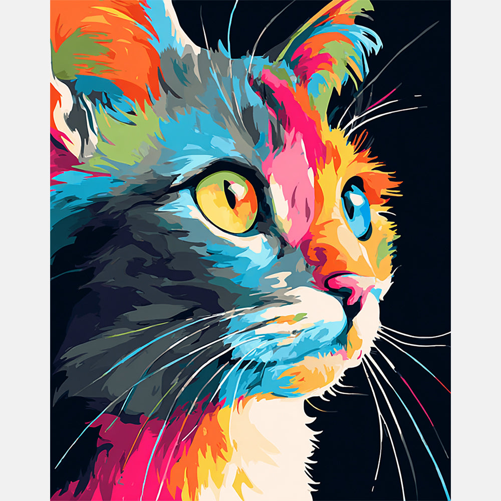 Vibrant Cat Paint by Numbers Kit design preview showing the full artwork layout before painting