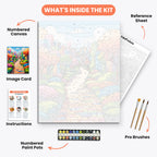 Vibrant City Pathway Paint by Numbers Kit – includes numbered canvas, paint pots, brushes, and instructions