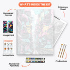 Vibrant Cityscape Paint by Numbers Kit – includes numbered canvas, paint pots, brushes, and instructions