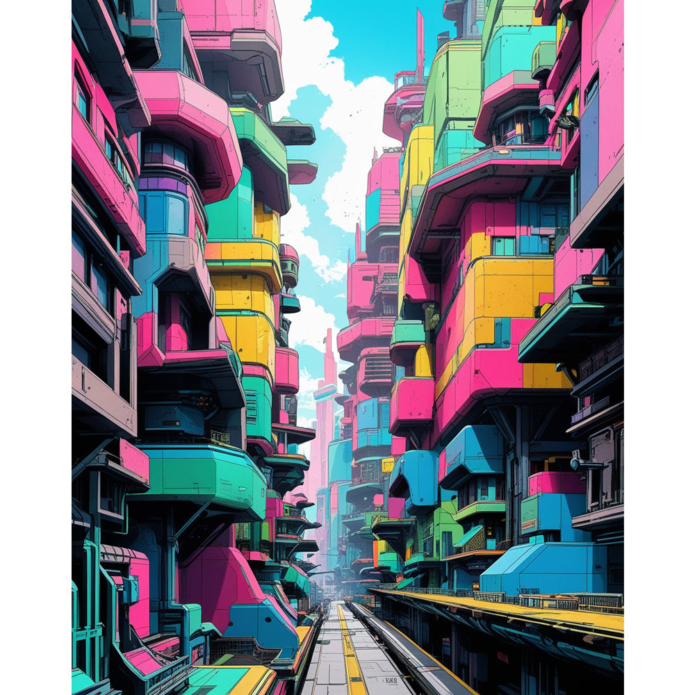 Vibrant Cityscape Paint by Numbers Kit design preview showing the full artwork layout before painting