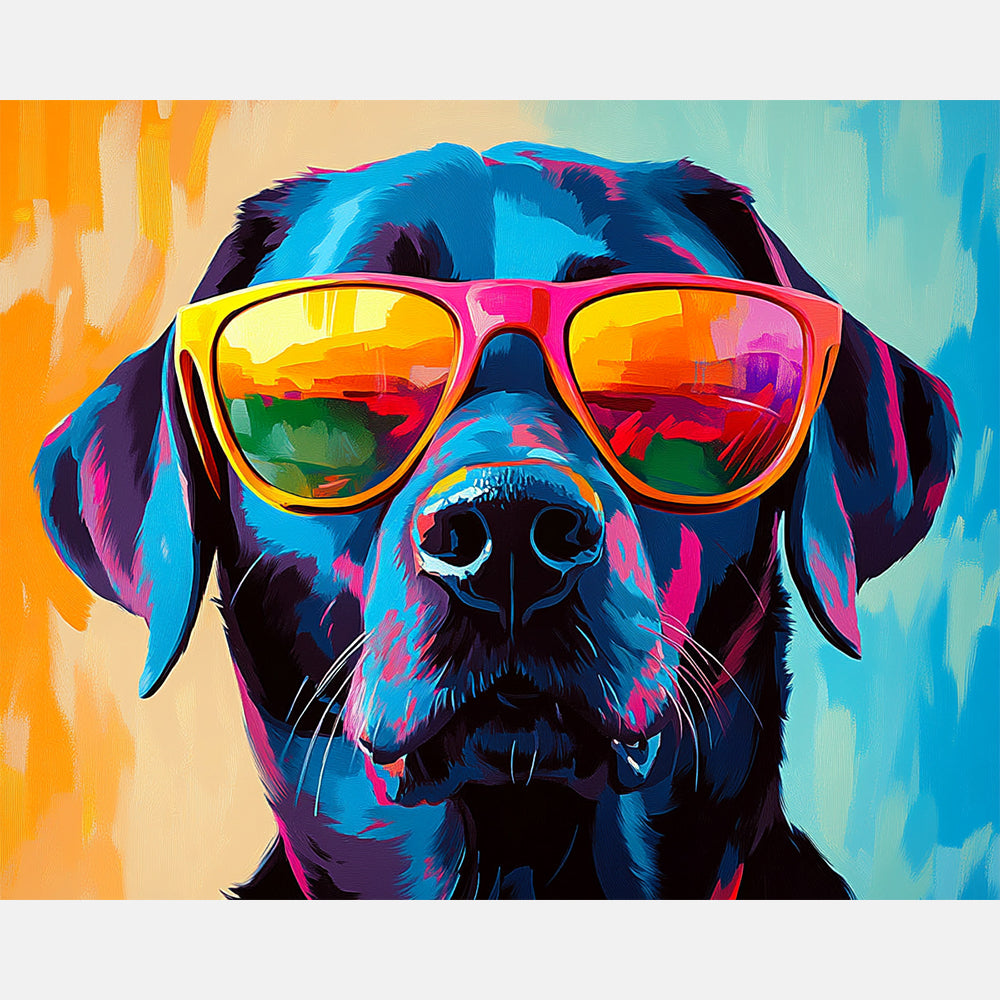 Vibrant Dog Paint by Numbers Kit design preview showing the full artwork layout before painting
