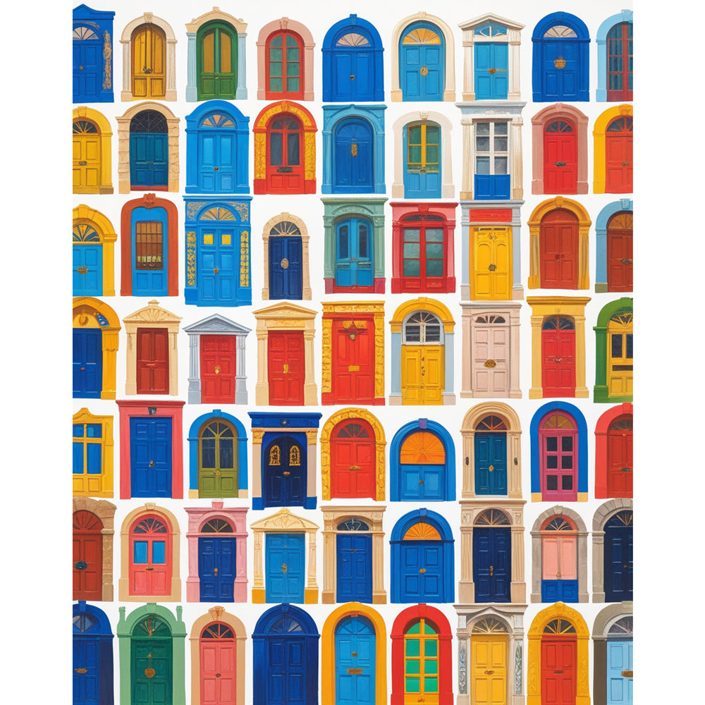 Vibrant Door Collection Paint by Numbers Kit design preview showing the full artwork layout before painting