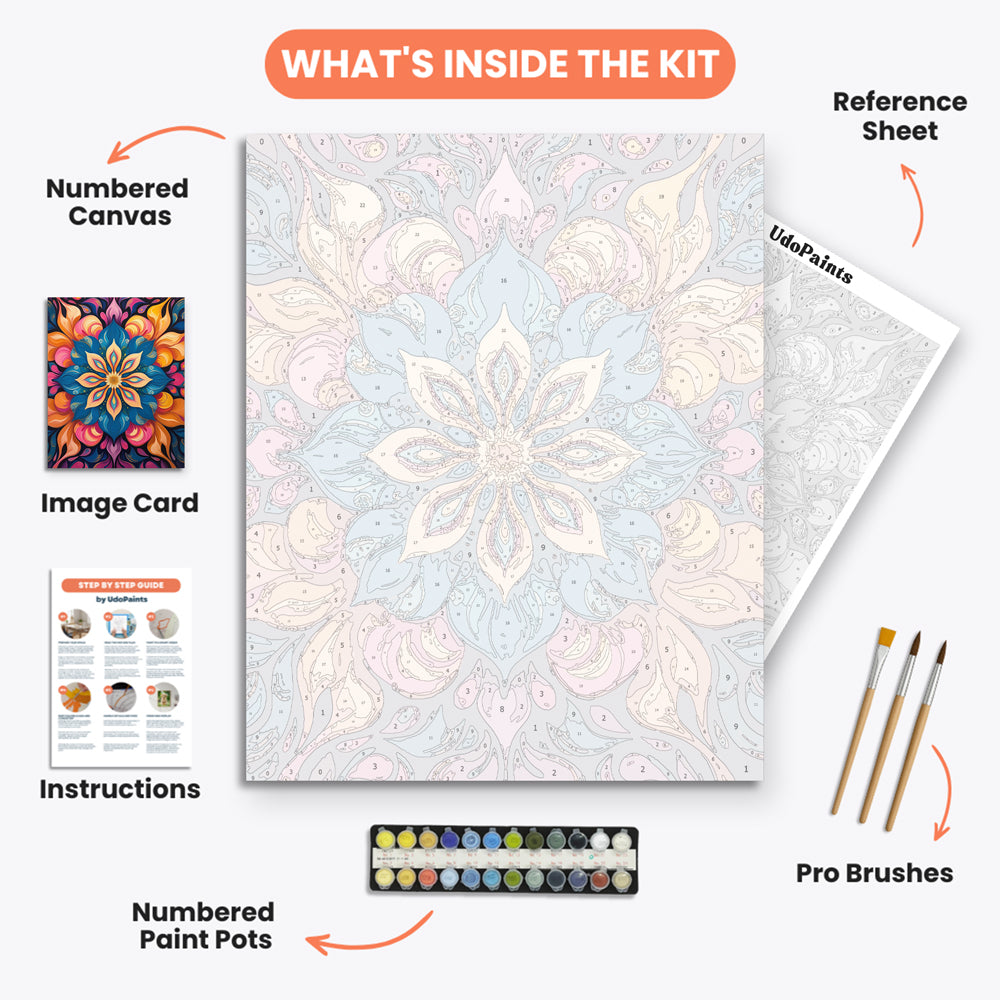 Vibrant Floral Abstract Paint by Numbers Kit – includes numbered canvas, paint pots, brushes, and instructions