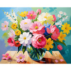 Vibrant Floral Bouquet Paint by Numbers Kit design preview showing the full artwork layout before painting