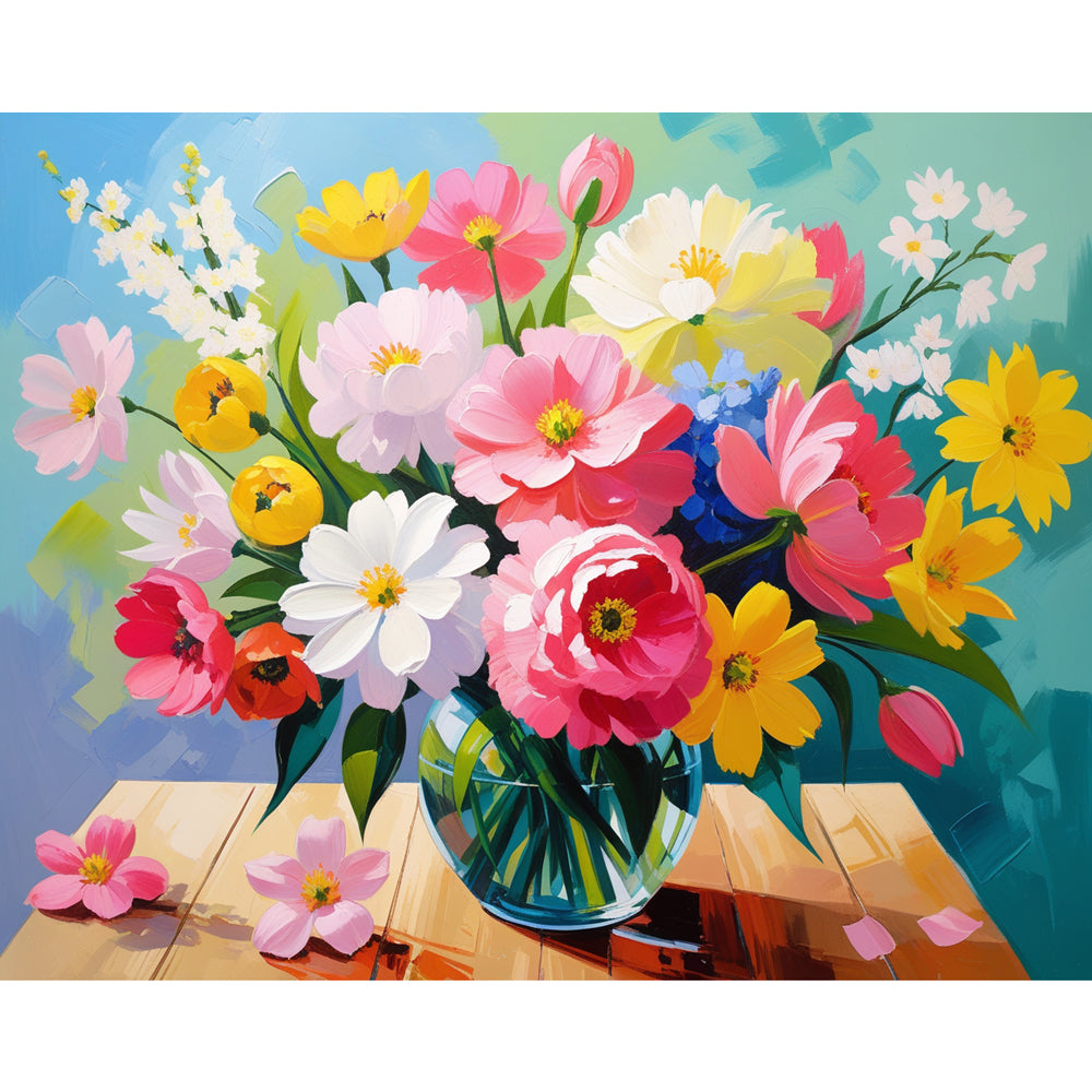 Vibrant Floral Bouquet Paint by Numbers Kit design preview showing the full artwork layout before painting