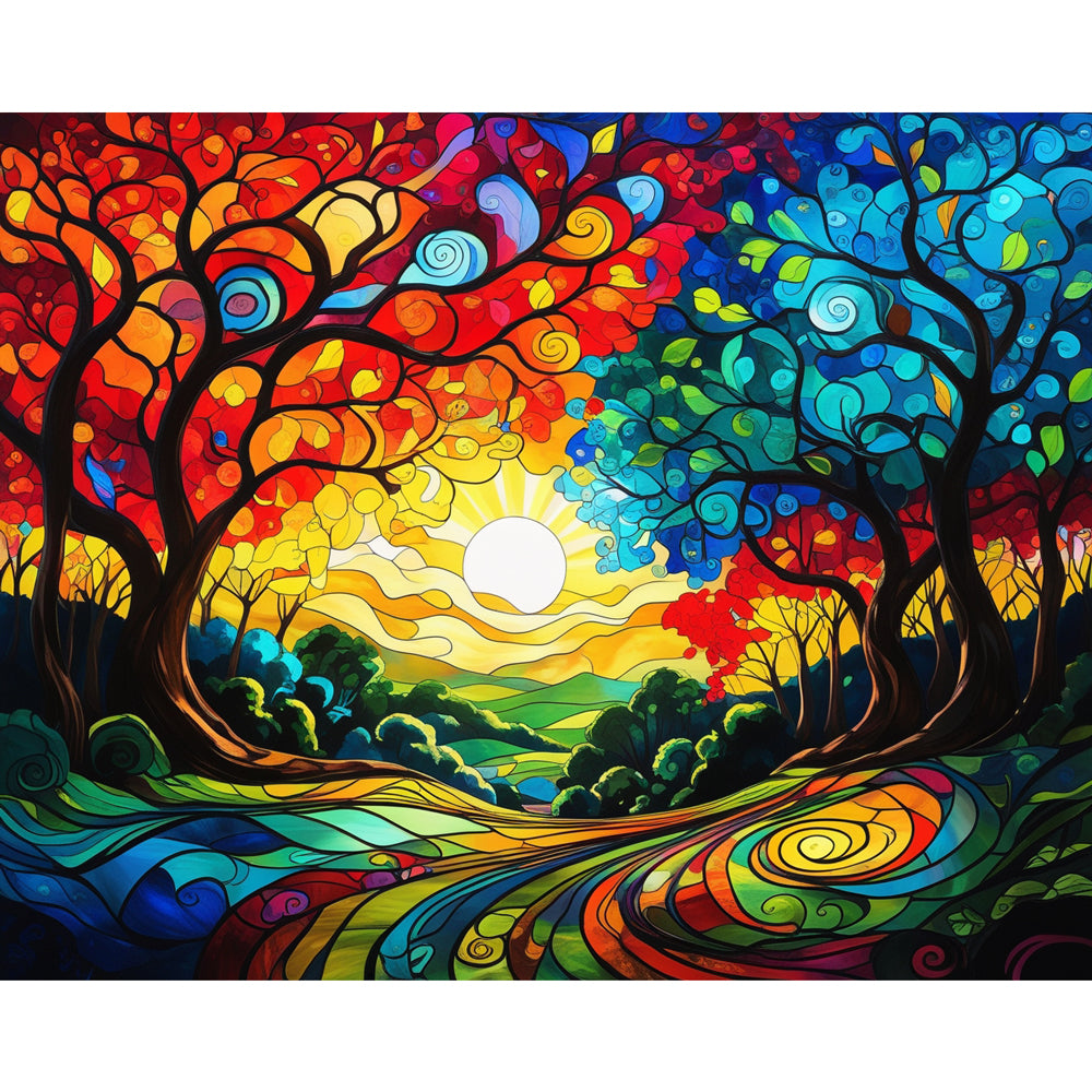 Vibrant Forest Dream Paint by Numbers Kit design preview showing the full artwork layout before painting