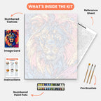 Vibrant Lion Majesty Paint by Numbers Kit – includes numbered canvas, paint pots, brushes, and instructions