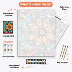 Vibrant Mandala Design Paint by Numbers Kit – includes numbered canvas, paint pots, brushes, and instructions