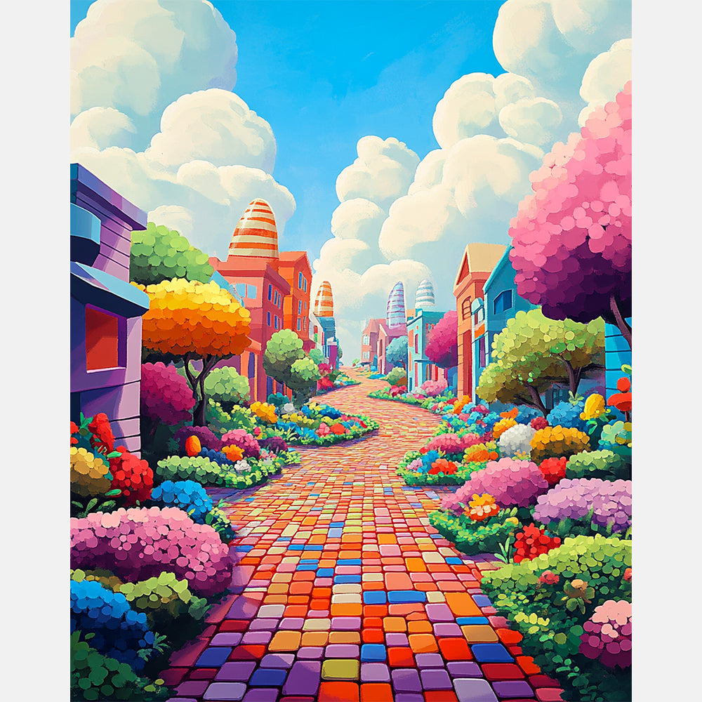 Vibrant Pathway Paint by Numbers Kit design preview showing the full artwork layout before painting