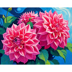 Vibrant Scarlet Dahlias Paint by Numbers Kit design preview showing the full artwork layout before painting