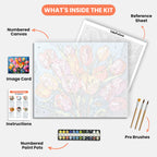 Vibrant Tulip Bouquet Paint by Numbers Kit – includes numbered canvas, paint pots, brushes, and instructions