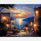 Village Sunset Shine Paint by Numbers Kit design preview showing the full artwork layout before painting