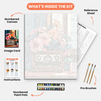 Vintage Radio Bloom Paint by Numbers Kit – includes numbered canvas, paint pots, brushes, and instructions