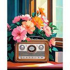 Vintage Radio Bloom Paint by Numbers Kit design preview showing the full artwork layout before painting