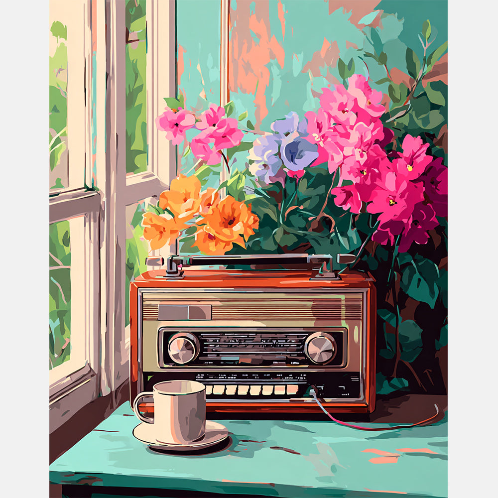 Vintage Radio Paint by Numbers Kit design preview showing the full artwork layout before painting