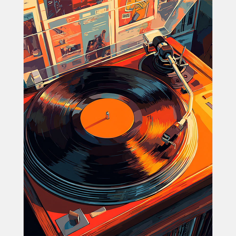 Vinyl Record Memory Paint by Numbers Kit design preview showing the full artwork layout before painting