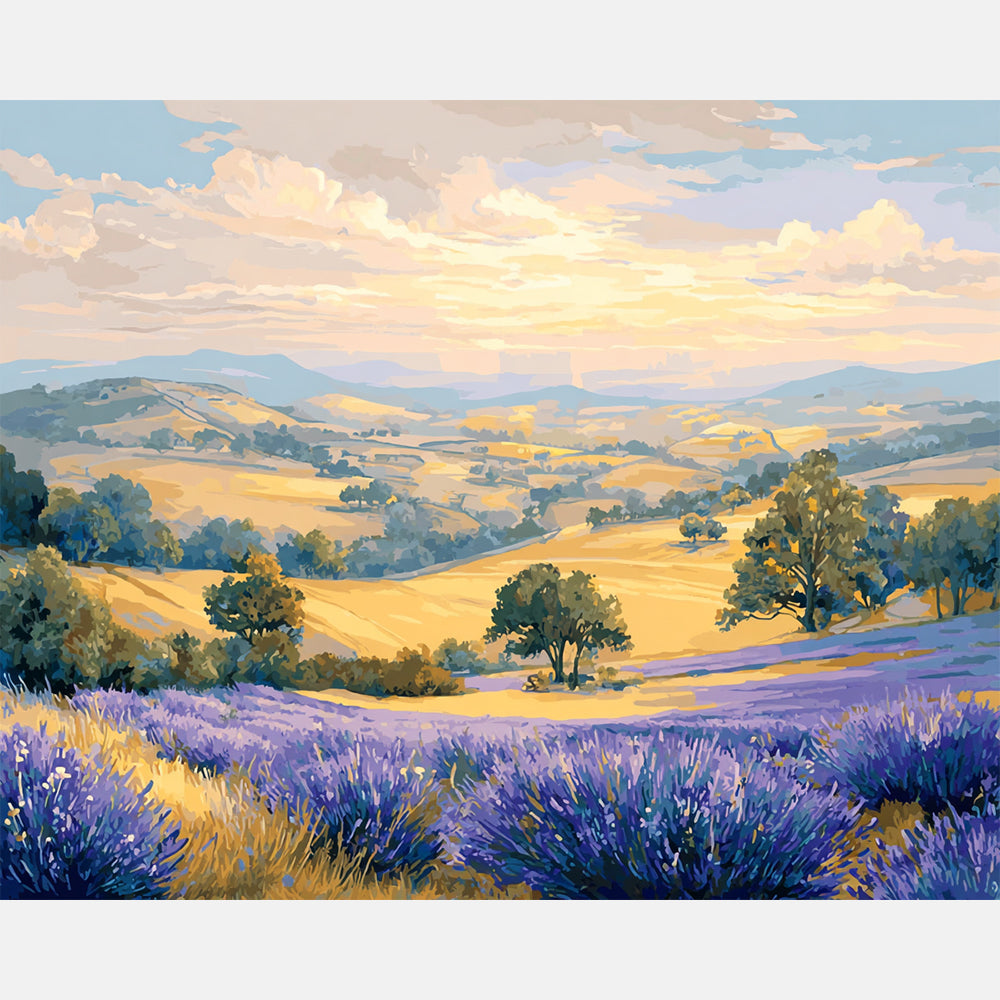 Violet Fields Paint by Numbers Kit design preview showing the full artwork layout before painting