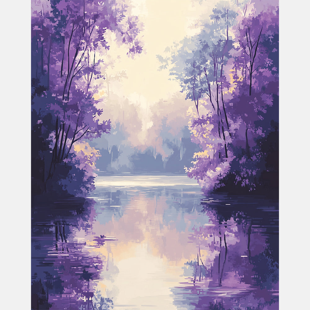 Violet River Morning Paint by Numbers Kit design preview showing the full artwork layout before painting