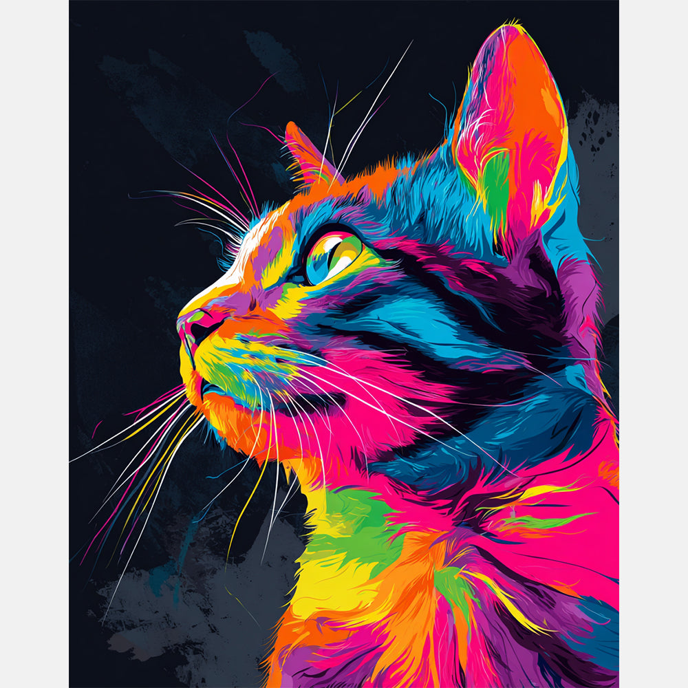 Vivid Cat Paint by Numbers Kit design preview showing the full artwork layout before painting