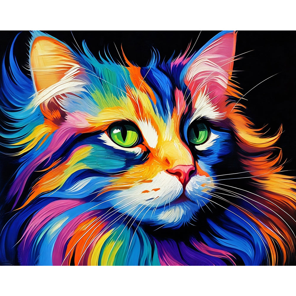 Vivid Cat Paint by Numbers Kit design preview showing the full artwork layout before painting
