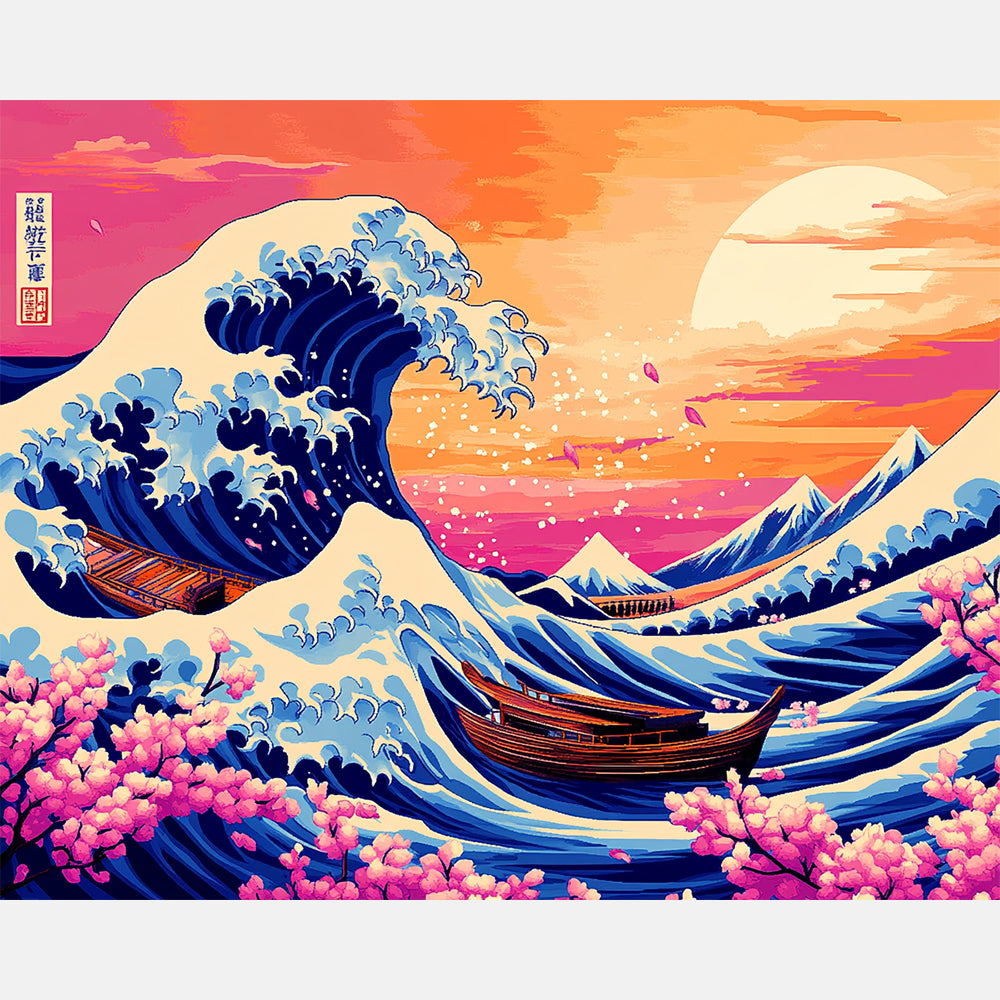 Vivid Wave of Kanagawa Paint by Numbers Kit design preview showing the full artwork layout before painting