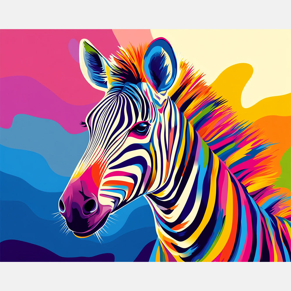 Vivid Zebra Paint by Numbers Kit design preview showing the full artwork layout before painting