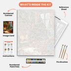 Warm Holiday Hearth Paint by Numbers Kit – includes numbered canvas, paint pots, brushes, and instructions