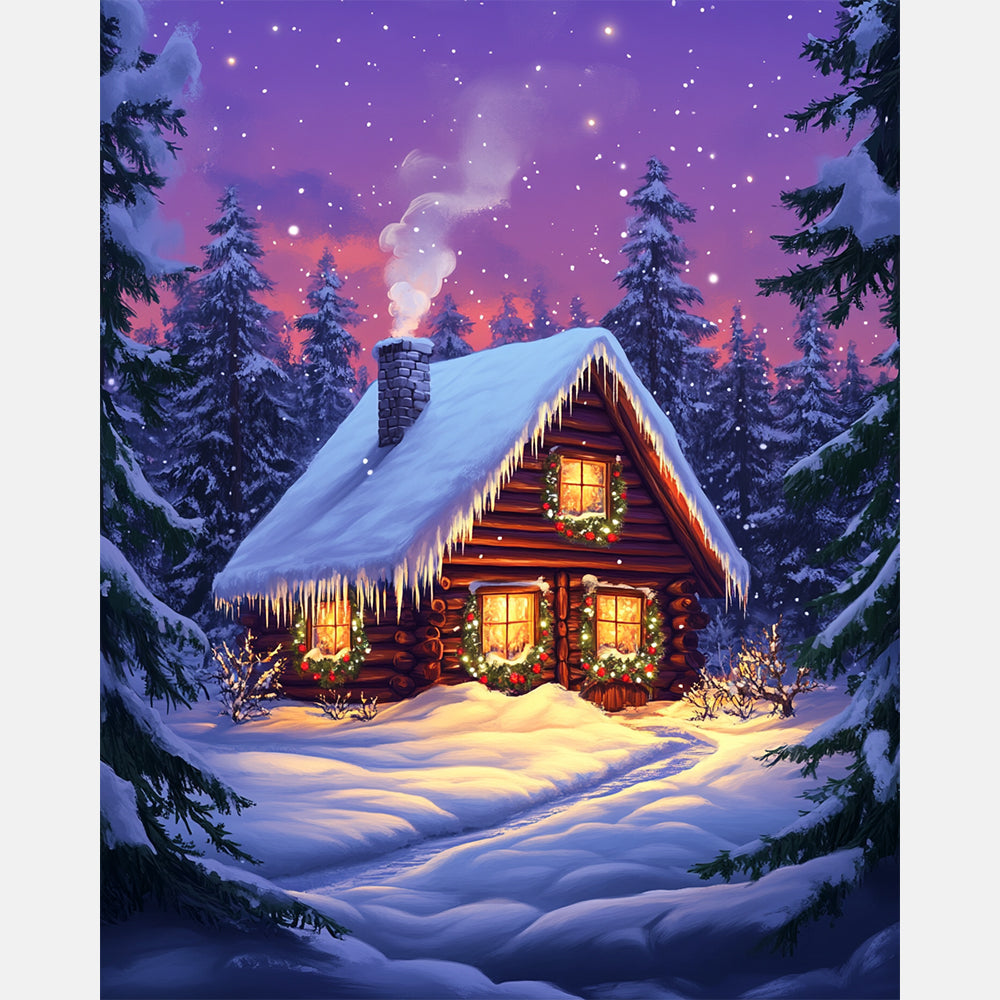Warm Cabin Paint by Numbers Kit design preview showing the full artwork layout before painting