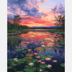 Water Lilies At Sunset Paint by Numbers Kit design preview showing the full artwork layout before painting