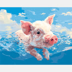 Water Piglet Paint by Numbers Kit design preview showing the full artwork layout before painting