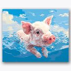 Paint by numbers design of piglet, water, piglet in water, ripples and reflections