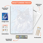 Whimsical Maine Coon Paint by Numbers Kit – includes numbered canvas, paint pots, brushes, and instructions