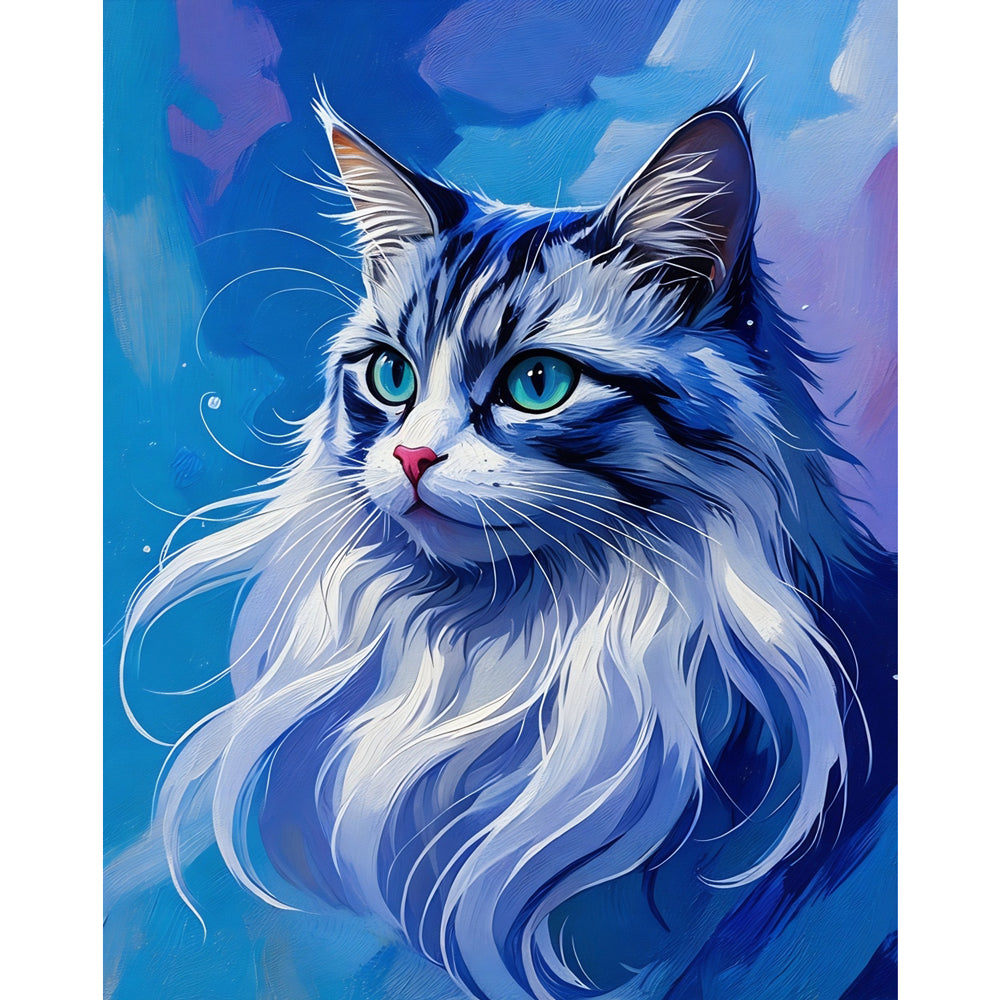Whimsical Maine Coon Paint by Numbers Kit design preview showing the full artwork layout before painting