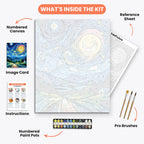 Whimsical Nightscape Paint by Numbers Kit – includes numbered canvas, paint pots, brushes, and instructions