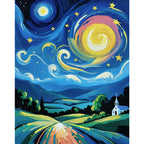 Whimsical Nightscape Paint by Numbers Kit design preview showing the full artwork layout before painting