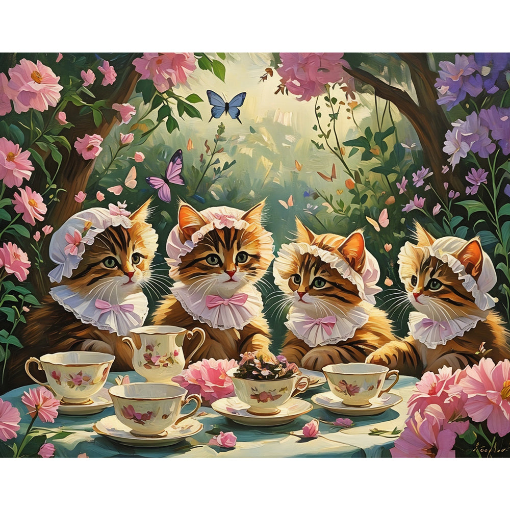 Whimsical Tea Party Paint by Numbers Kit design preview showing the full artwork layout before painting