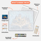 Whimsical Townscape Paint by Numbers Kit – includes numbered canvas, paint pots, brushes, and instructions
