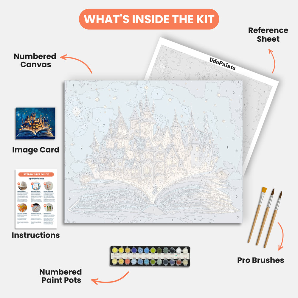 Whimsical Townscape Paint by Numbers Kit – includes numbered canvas, paint pots, brushes, and instructions
