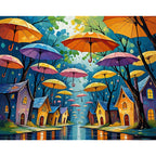 Whimsical Umbrellas Paint by Numbers Kit design preview showing the full artwork layout before painting