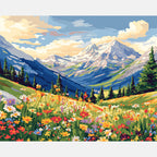 Wildflowers Among Peaks Paint by Numbers Kit design preview showing the full artwork layout before painting