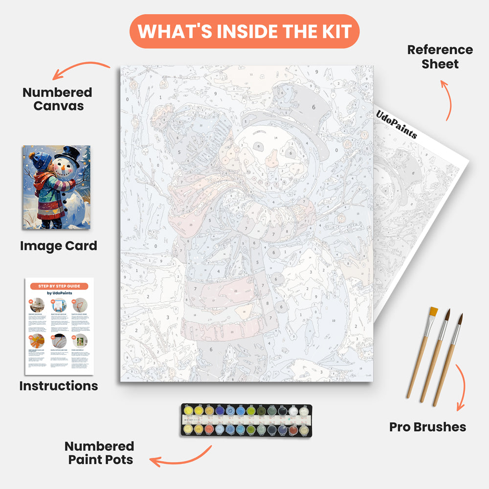 Winter Embrace Paint by Numbers Kit – includes numbered canvas, paint pots, brushes, and instructions